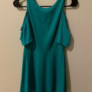 Teal green chiffon cold shoulder dress
